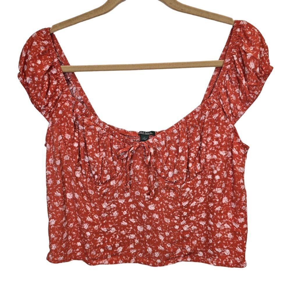 Wild Fable Women's Off the Shoulder Orange Floral Print Dainty Country Blouse L